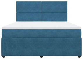 vidaXL Κρεβάτι Boxspring με Στρώμα Μπλε 180x200 εκ. Βελούδινο