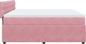 vidaXL Κρεβάτι Boxspring με Στρώμα Ροζ 200x200 εκ. Βελούδινο