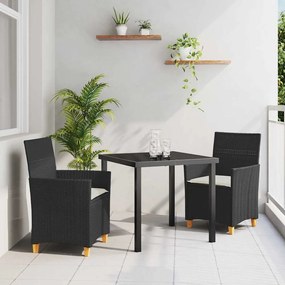 vidaXL Σετ Δείπνου Κήπου 3 Τεμαχίων με Μαξιλάρια, Μαύρο, Πολυέπιπλο