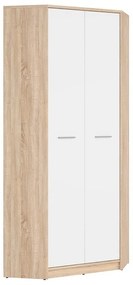 Γωνιακή ντουλάπα Boston K126, Sonoma οξιά, Άσπρο, 197x80x80cm, Πόρτες ντουλάπας: Με μεντεσέδες