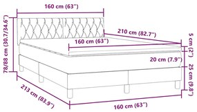 Κρεβάτι Boxspring με Στρώμα Σκούρο Γκρι 160x210 εκ. Βελούδινο - Γκρι