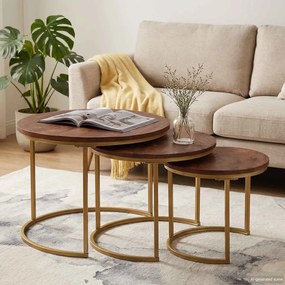 vidaXL Τραπεζάκια Καφέ Στερεών 3 pcs Μασίφ ξύλο μάνγκο και χάλυβας