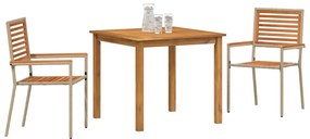 vidaXL Σέτ φαγητού για κήπο 3 pcs Μπεζ Στερεό Ξύλο Ακακίας