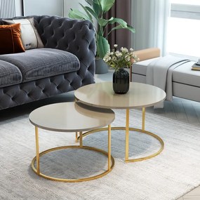 Τραπέζια σαλονιού Solme pakoworld σετ 2τεμ κρεμ μελαμίνης-χρυσό μέταλλο