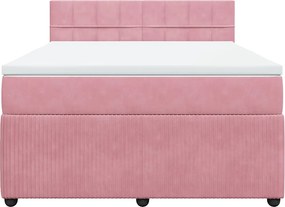 vidaXL Κρεβάτι Boxspring με Στρώμα Ροζ 140x200 εκ. Βελούδινο