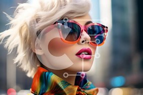 Intra Συλλεκτικό Ξύλινο Παζλ Plywood 4mm - Κομψό άτομο με γυαλιά ηλίου με πολύχρωμο κασκόλ Σε Ξύλινο Κουτί - Διαστάσεις Puzzle: 10x10 cm – 25 κομμάτια