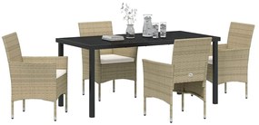 vidaXL Σέτ φαγητού για κήπο με μαξιλάρι 5 pcs Μπεζ Πολυ ράταν
