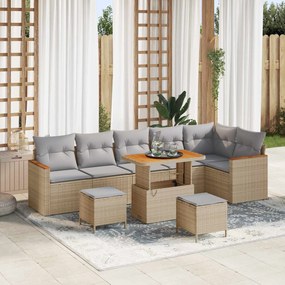 vidaXL Σετ Καναπέ Κήπου 9 pcs Μπεζ συνθετικό ρατάν