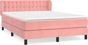 vidaXL Κρεβάτι Boxspring με Στρώμα Ροζ 140x200 εκ. Βελούδινο