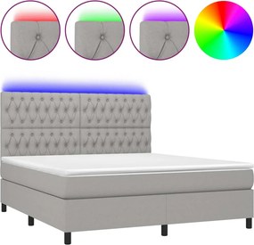 vidaXL Κρεβάτι Boxspring με Στρώμα &amp; LED Αν.Γκρι 160x200εκ. Υφασμάτινο