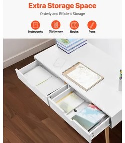 VEVOR Small Desk with Drawer Kids Desk for Bedroom Wooden Study Table White+Wood