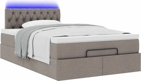 vidaXL Οθωμανικό κρεβάτι με στρώμα &amp; LEDs Taupe 120x190cm ύφασμα