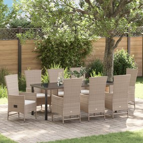 vidaXL Set κήπου 9 τεμάχια με μαξιλάρια , μπεζ, πολυ ράτταν.