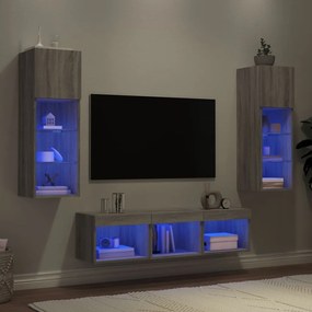 vidaXL Έπιπλα Τοίχου Τηλεόρασης 5 τεμ. LED Γκρι Sonoma από Επεξ. Ξύλο