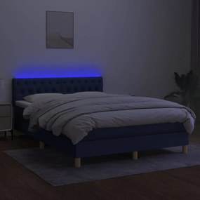vidaXL Κρεβάτι Boxspring με Στρώμα &amp; LED Μπλε 140x200 εκ. Υφασμάτινο