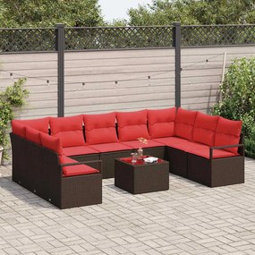 vidaXL Σετ Καναπέ με μαξιλάρι 10 pcs Καφέ συνθετικό ρατάν