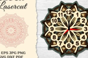 Σετ των 2 Intra απο ξύλο plywood 3mm-4mm πάχος - Ρολόι Mandala Lasercut Δίασταση 30x30 cm INTRAFABR-120626396