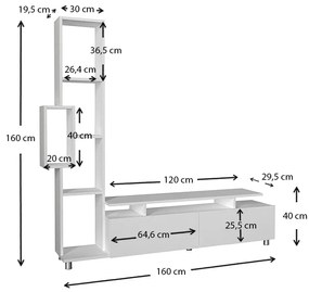 Έπιπλο τηλεόρασης Tulip Megapap από μελαμίνη χρώμα λευκό 160x29,5x160εκ.