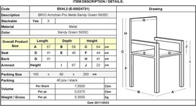 BRIO Πολυθρόνα-Pro Στοιβαζόμενη, Μέταλλο Βαφή Sandy Green 5635C   1τμχ