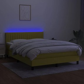 vidaXL Κρεβάτι Boxspring με Στρώμα & LED Μπλε 140x190 εκ. Υφασμάτινο