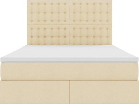 vidaXL LED Κρεβάτι αποθήκευσης με στρώμα Κρέμ 140 x 200 cm Ύφασμα