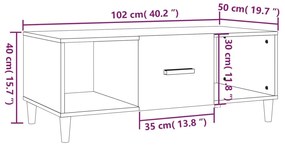 Τραπεζάκι Σαλονιού Γυαλ. Λευκό 102x50x40 εκ. Επεξεργ. Ξύλο - Λευκό