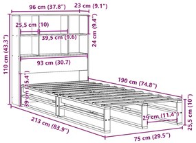 Κρεβάτι Βιβλιοθήκη Χωρίς Στρώμα 90x190 εκ Μασίφ Πεύκο 3323938