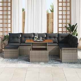 vidaXL Σετ Καναπέ Κήπου με μαξιλάρι 9 pcs Γκρι