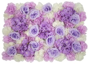 GloboStar® 78305 Συνθετικό Πάνελ Λουλουδιών - Κάθετος Κήπος Τριαντάφυλλο - Ορτανσία - Βιολέτα Μ60 x Υ40 x Π7cm
