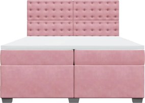 vidaXL Κρεβάτι Boxspring με Στρώμα Ροζ 200x200 εκ. Βελούδινο