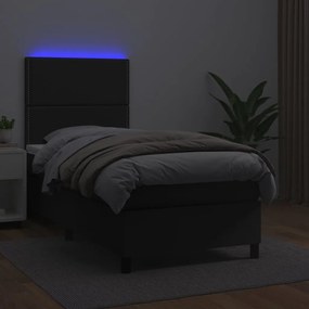 vidaXL Κρεβάτι Boxspring με Στρώμα &amp; LED Μαύρο 90x200 εκ. Συνθ. Δέρμα