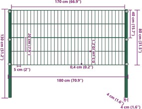 vidaXL Πάνελ Περίφραξης με Στύλους Σιδερένιο Πράσινο 176,5 x 80 εκ.