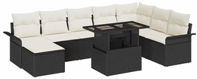 vidaXL Σετ 9 Τεμαχίων Καναπέ Κήπου με Μαξιλάρια Μαύρο Πολυ Ρατάν