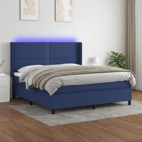 3138259 vidaXL Κρεβάτι Boxspring με Στρώμα &amp; LED Μπλε 180x200 εκ. Υφασμάτινο Μπλε, 1 Τεμάχιο