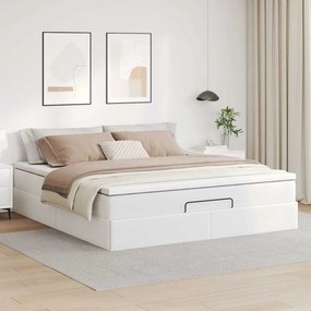 vidaXL Οθωμανικό κρεβάτι με στρώμα Λευκό 180x200cm Faux Leather