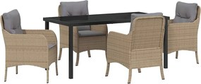 vidaXL Σέτ φαγητού για κήπο με μαξιλάρι 5 pcs Μπεζ συνθετικό ρατάν