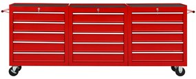 vidaXL Εργαλειοφόρος Τροχήλατος με 15 Συρτάρια Κόκκινος Ατσάλινος