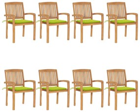 3073251 vidaXL Καρέκλες Κήπου Στοιβαζόμενες 8 τεμ. Μασίφ Ξύλο Teak &amp; Μαξιλάρια Πράσινο, 1 Τεμάχιο