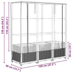 Ζαρντινιέρα Υπερυψ. Κάλυμμα Θερμοκηπίου Όψη Ρατάν 120x40x138 εκ - Μαύρο