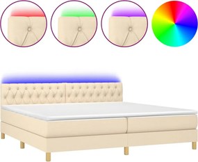 vidaXL Κρεβάτι Boxspring με Στρώμα &amp; LED Κρεμ 200x200 εκ. Υφασμάτινο