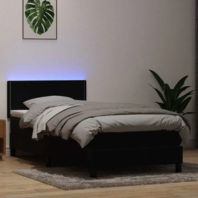 vidaXL Κρεβάτι Boxspring με Στρώμα & LED Μαύρο 80x220 εκ. Βελούδινο