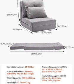 VEVOR Convertible Flip Chair with 5 Adjustable Position Floor Lazy Sofa Gray
