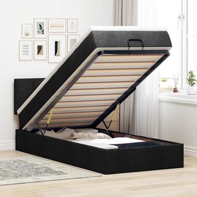 vidaXL Οθωμανικό κρεβάτι με στρώμα &amp; LEDs Μαύρο ύφασμα 90x190cm