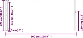 vidaXL Σκίαστρο Πλαϊνό Συρόμενο Βεράντας Γκρι 220 x 500 εκ.