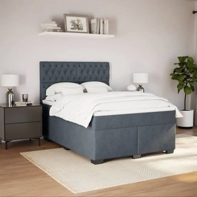 vidaXL Κρεβάτι Boxspring με Στρώμα Σκούρο Γκρι 160x200 εκ. Βελούδινο