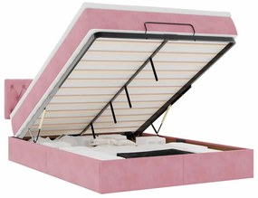vidaXL Οθωμανικό κρεβάτι με στρώμα & LEDs Ροζ 140x200cm Βελούδο