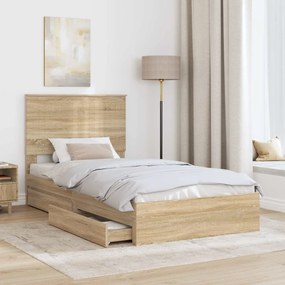 vidaXL Κρεβάτι Αποθήκης Δρύς Sonoma 100 x 200 cm Επεξεργασμένο Ξύλο