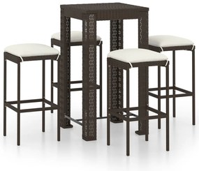 vidaXL Σετ Επίπλων Μπαρ Κήπου 5 τεμ. Καφέ Συνθετικό Ρατάν με Μαξιλάρια