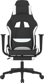 vidaXL Καρέκλα Μασάζ Gaming Μαύρη/Λευκή Ύφασμα με Υποπόδιο