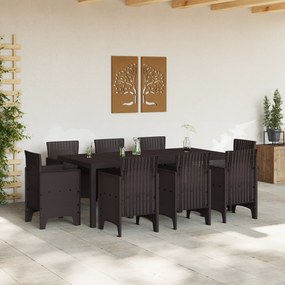 vidaXL Σετ Τραπεζαρίας 9 Τεμαχίων Καφέ Πολυ Ράτταν